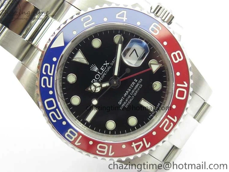 MiroTime 0417 Breathable GMT Master II 116719 BLRO Real Ceramic 904L SS GMF 1:1 Best Edition Black Dial on Bracelet A3186 (Correct Hand Stack) 3243